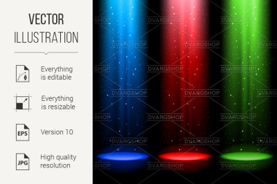 Three RGB shafts of light