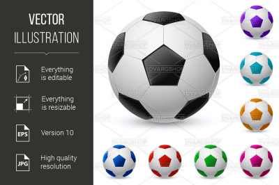 Realistic soccer ball in different colors