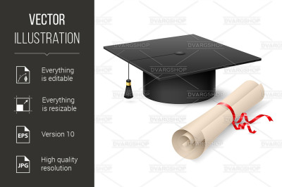 Graduation cap and diploma