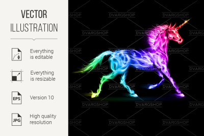 Colorful fire unicorn.