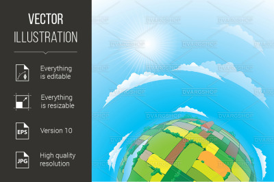 Earth globe with agricultural fields