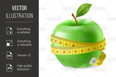 Green apple and measure tape