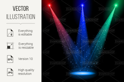 Three conical RGB shafts of light