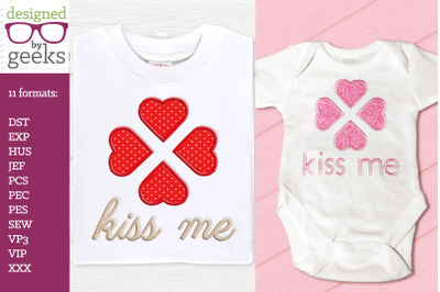 Kiss Me 4 Hearts Valentine&#039;s Day Duo | Applique Embroidery