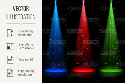 Three conical RGB shafts of light