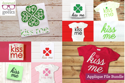 Kiss Me Valentine&#039;s or St Patty&#039;s Bundle | Applique Embroidery