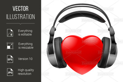 Red heart with headphones