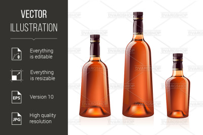 Bottles of cognac (brandy). Vector illustration.