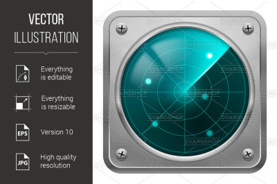 Radar screen in metal frame.