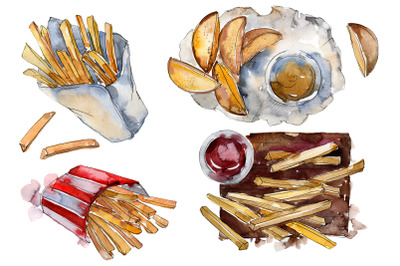 Watercolor French fries PNG