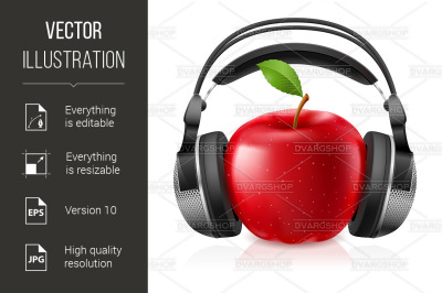 Realistic computer headset with red apple