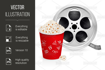 The film reel and popcorn