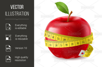 Red apple and measure tape