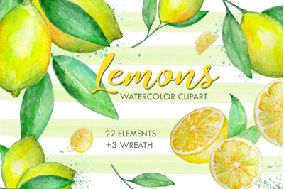 Watercolor Lemon Clipart, Tropical Fruit