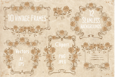 Vintage frames &amp; seamless background