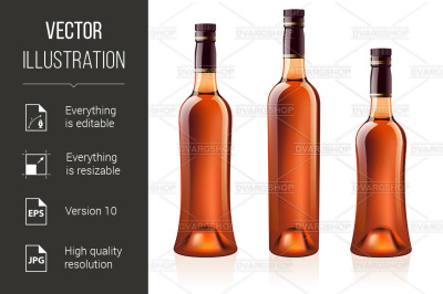 Bottles of cognac (brandy). Vector illustration.