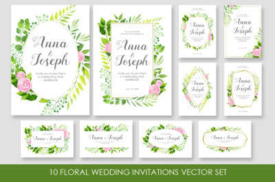 Floral wedding invitations vector set