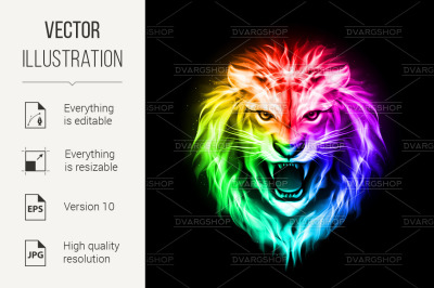 Head of colorful fire lion