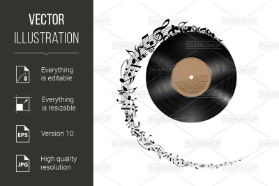 Vinyl disc with music notes.