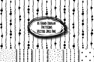 16 Doodle Hand Made Vector Patterns