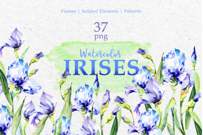 Blue Watercolor Irises PNG set