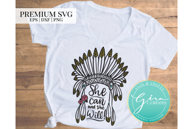 She Can and She Will&2C; Feather headdress SVG Cut File