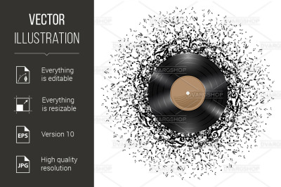 Vinyl disc with music notes.