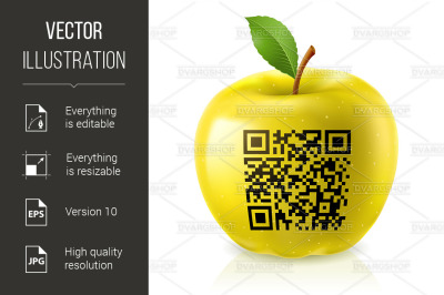 Yellow apple and QR Code