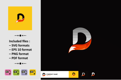 Letter D Logo Design with fox tail vector.