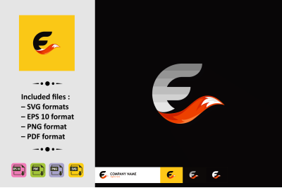 Letter E Logo Design with fox tail vector.