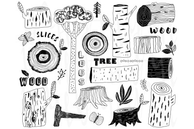 Hand Draw Wood Logs Elements