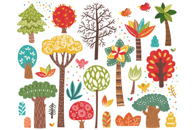 Cute Colorful Tree Elements Set