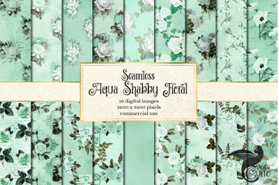 Aqua Shabby Floral Digital Paper