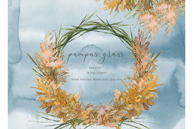 Watercolor Pampas Grass Wreath Collection