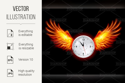 Clock with fire wings