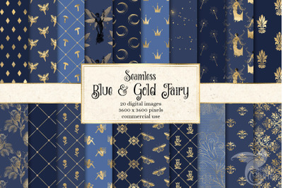 Blue and Gold Fairy Digital Paper