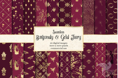 Burgundy and Gold Fairy Digital Paper