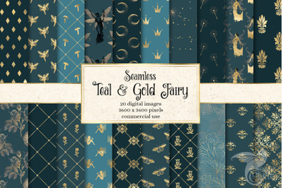 Teal  and Gold Fairy Digital Paper