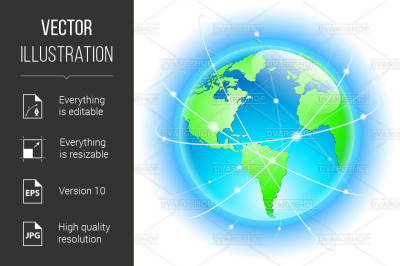 Globe with wired orbits of satellite