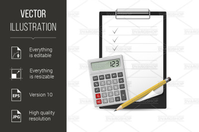 Pencil, calculator and notepad