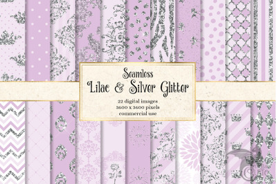 Lilac and Silver Glitter Digital Paper