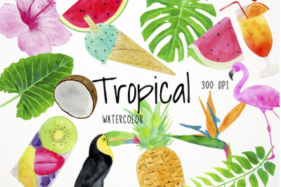 Watercolor Tropical Clipart, Tropical Clip Art
