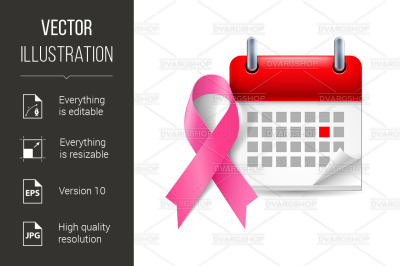 Pink awareness ribbon and calendar