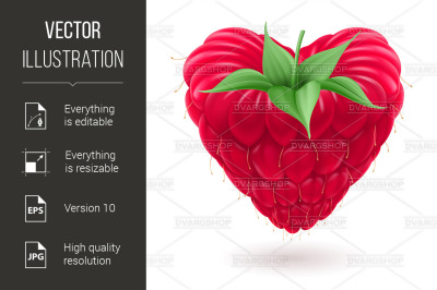 Raspberry in heart shape.