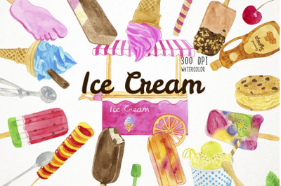 Watercolor Ice Cream Clipart, Ice Cream Clip Art, Popsicle Clipart, Po