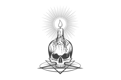 Skull and Burning Candle on Pentagram