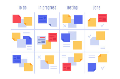 Scrum visual management board. Kanban office tasks, project process st