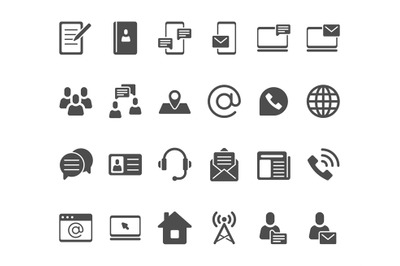 Contact icons. Telephone contacts silhouette, address book icon and em