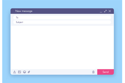 Email message window. Mail app interface, mailings emails and send onl