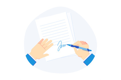 Signing document. Pen in businessman hand, clipboard folder with busin